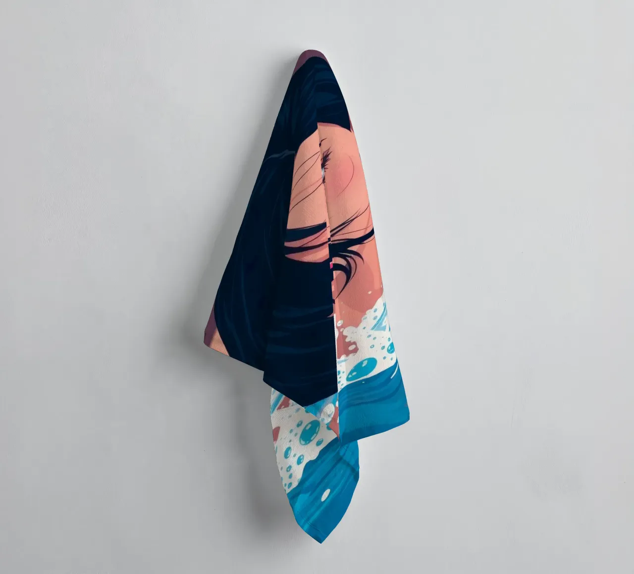 Woman swimming in a pool, enjoying a refreshing moment towel by DesignDoodle