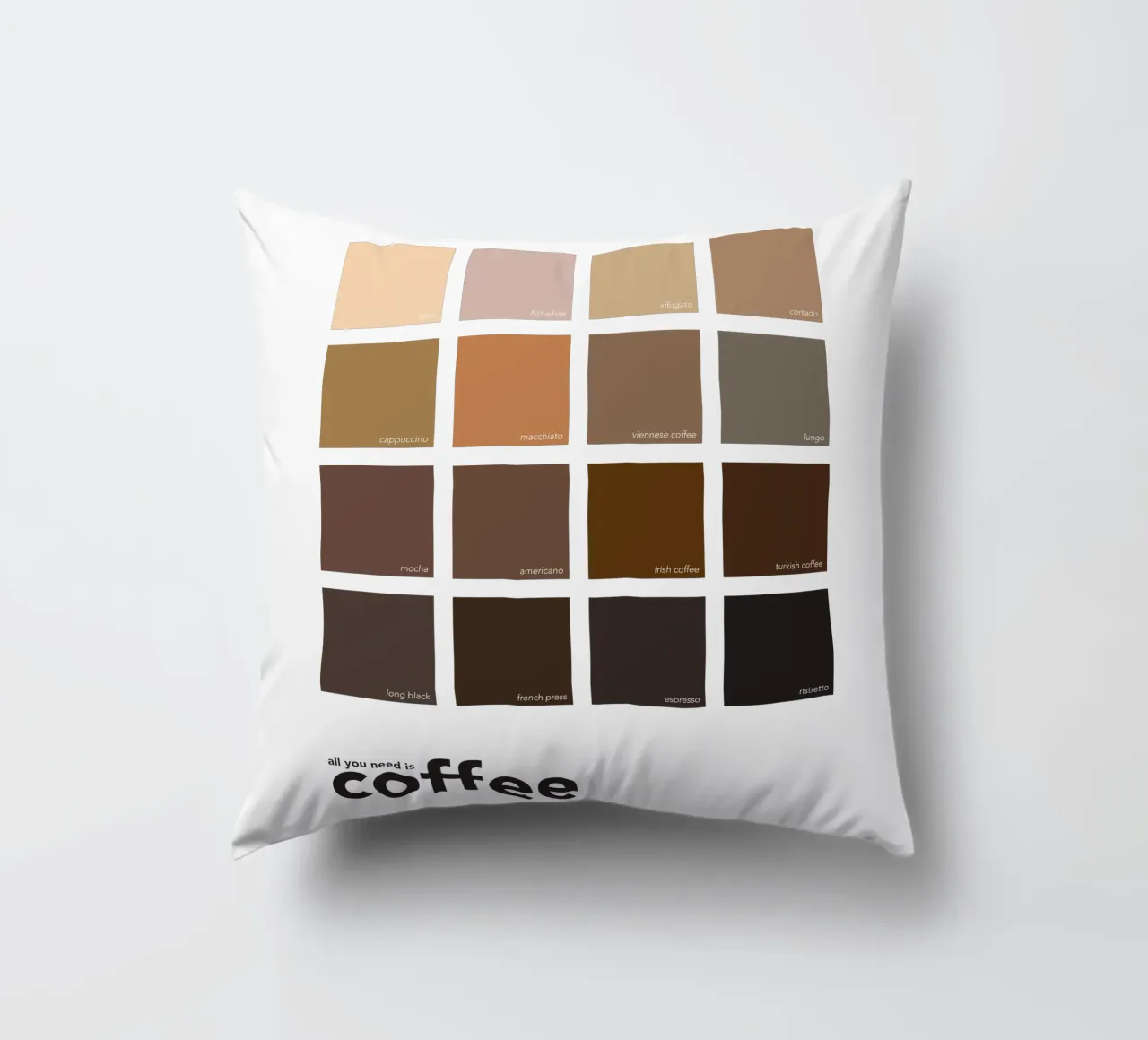 All You Need is Coffee - Tipi di caffè Colori Arte cuscino da Chagatai Art
