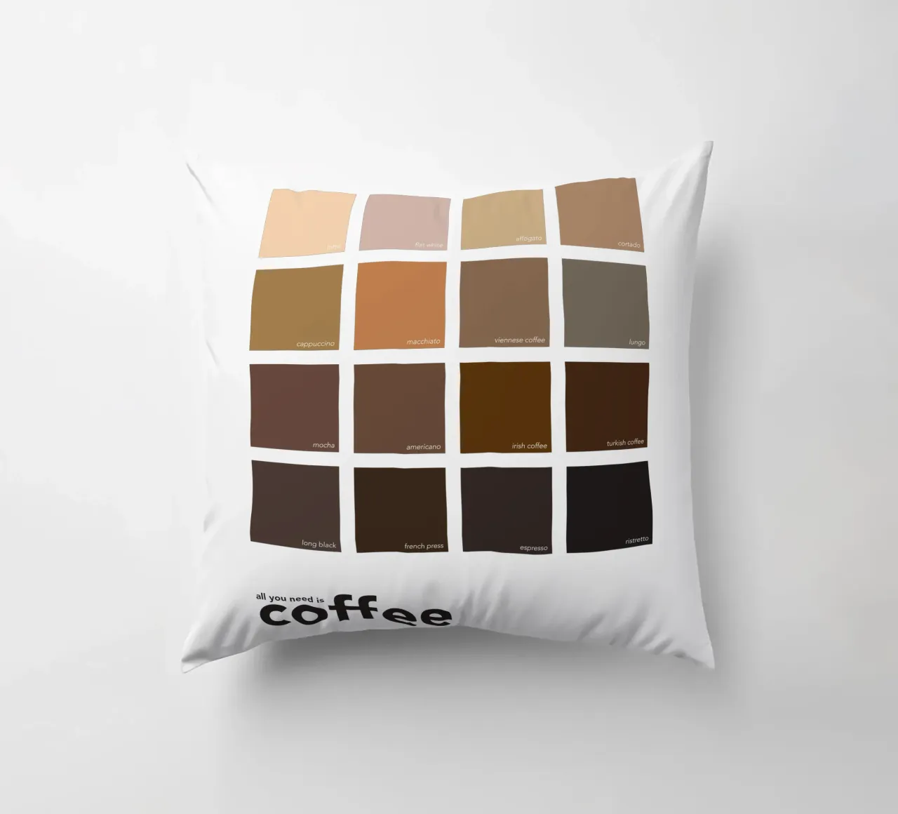 All You Need is Coffee - Tipi di caffè Colori Arte cuscino da Chagatai Art