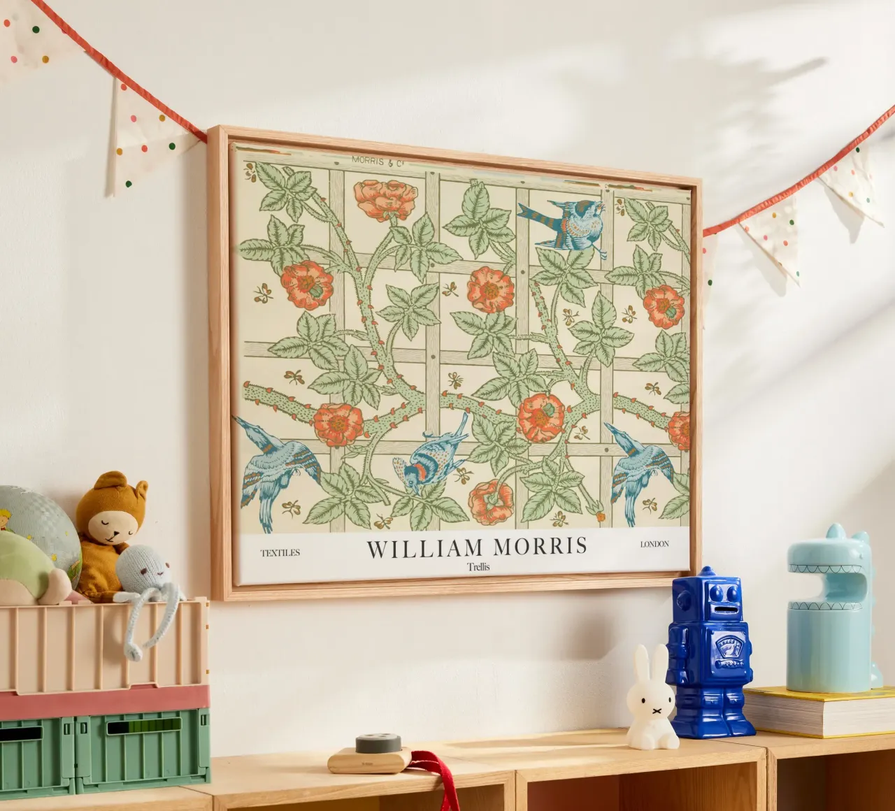 William Morris, Vogels Trellis canvas met Baklijst van Peaches Art Prints