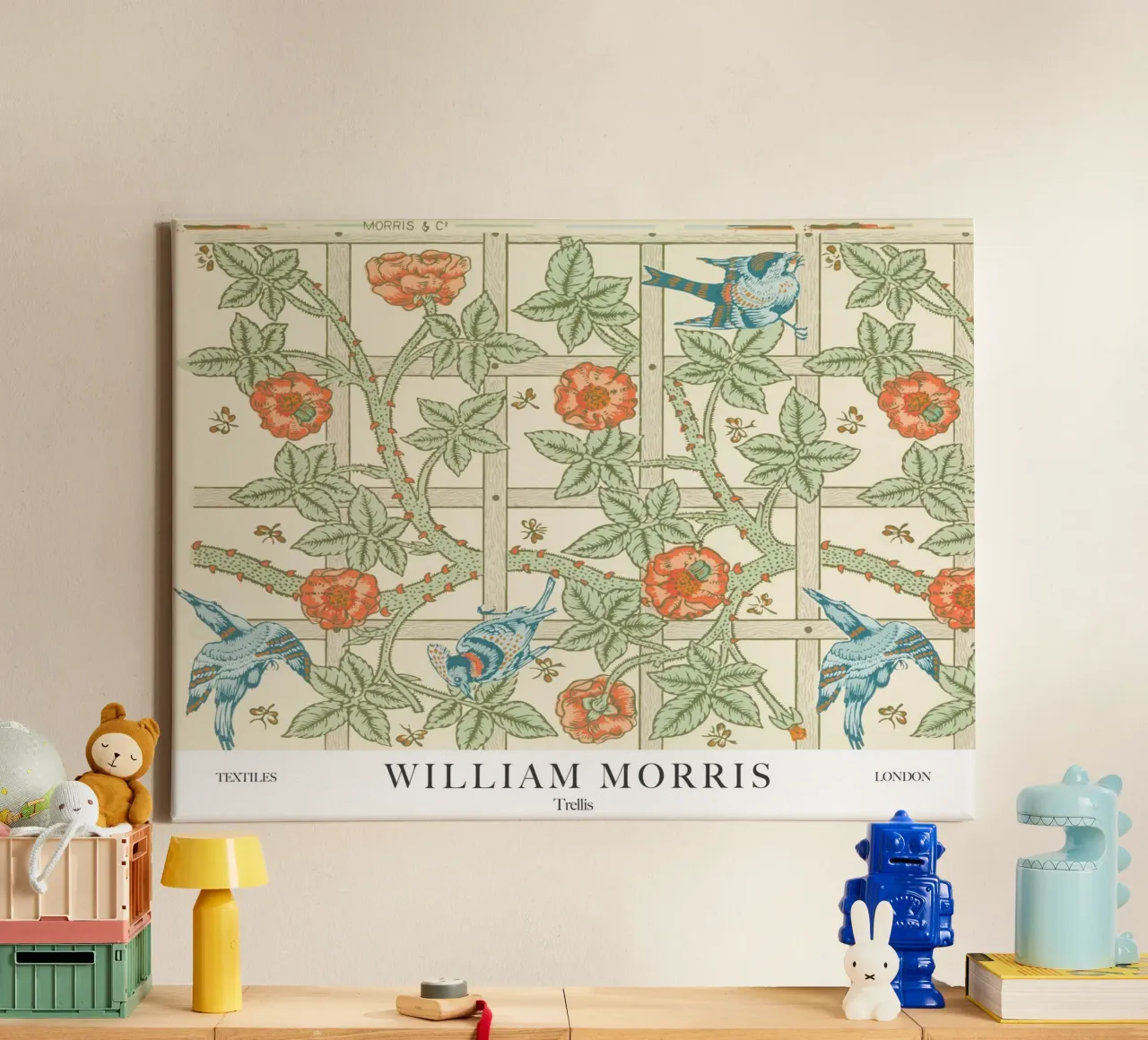 William Morris, Vogels Trellis canvas met Baklijst van Peaches Art Prints