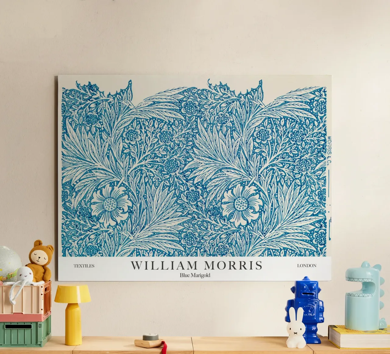 William Morris, Calendula blu alluminio dibond da Peaches Art Prints