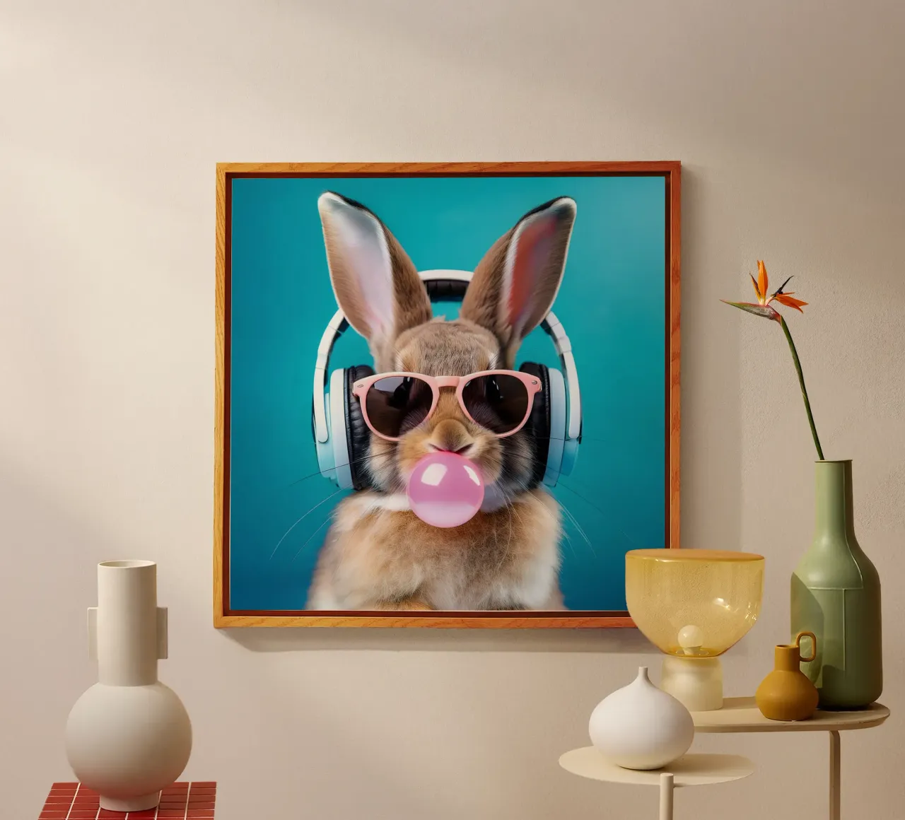 Coniglietto trendy con occhiali da sole e cuffie - Cool Vibes plexiglass da FlexiDesignsByK