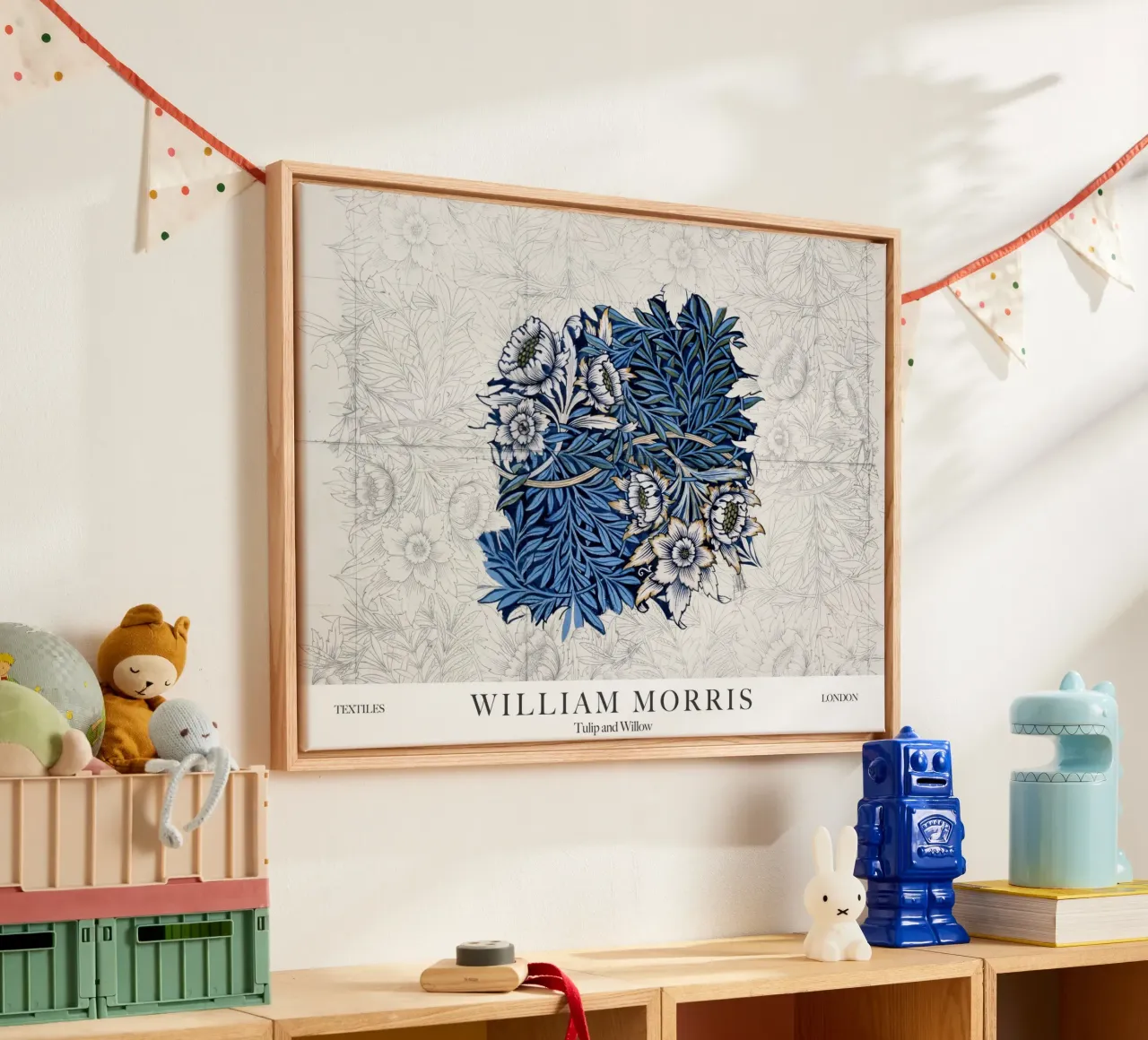 William Morris, Tekening van tulp en wilg canvas met Baklijst van Peaches Art Prints