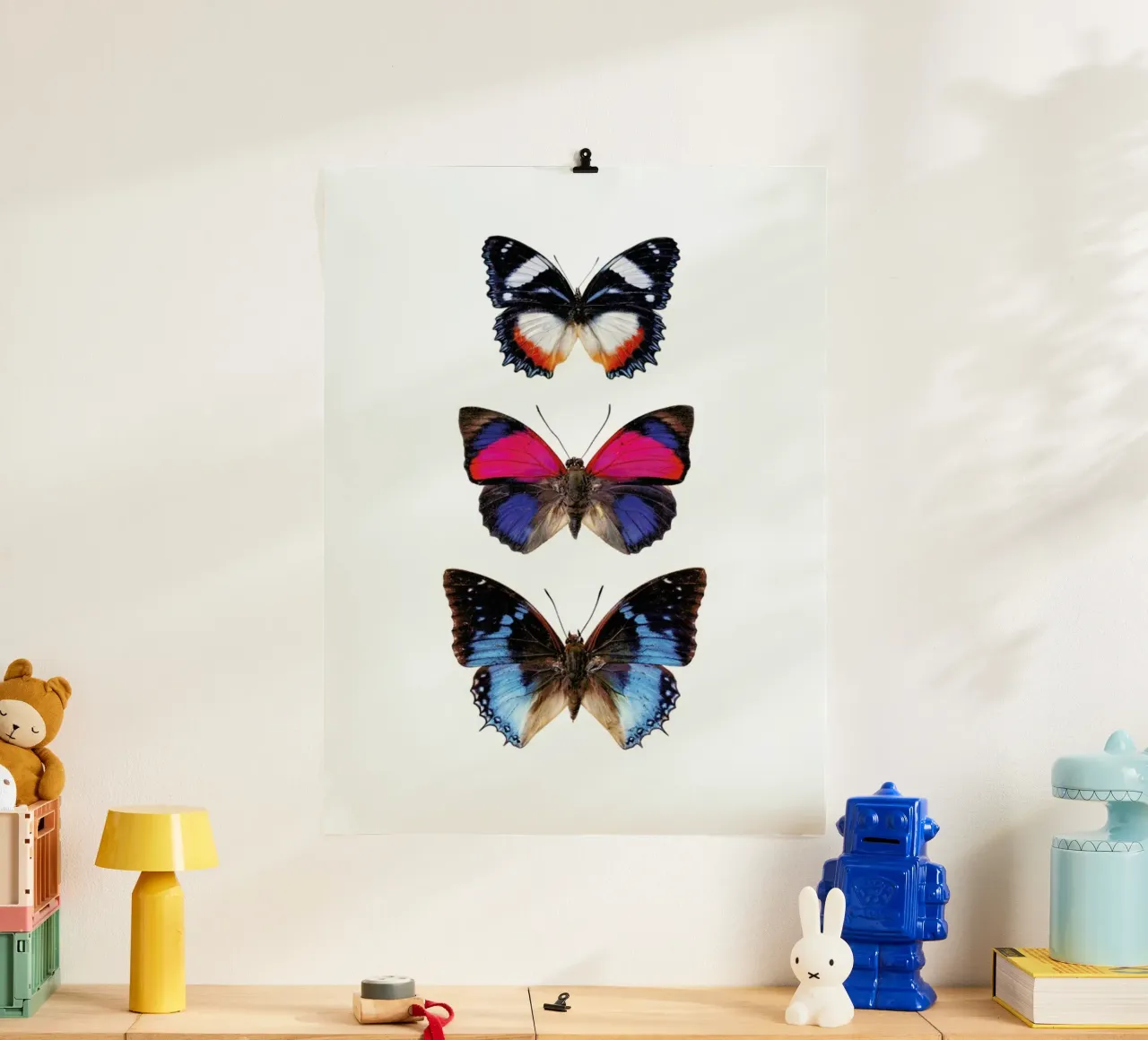 Harmony in Flight: Three Butterflies Poster hahnemühle by Curious Collections by Marielle Leenders
