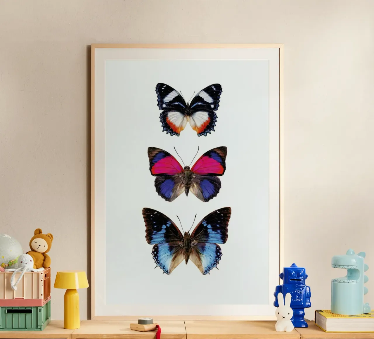 Harmony in Flight: Three Butterflies Poster hahnemühle by Curious Collections by Marielle Leenders