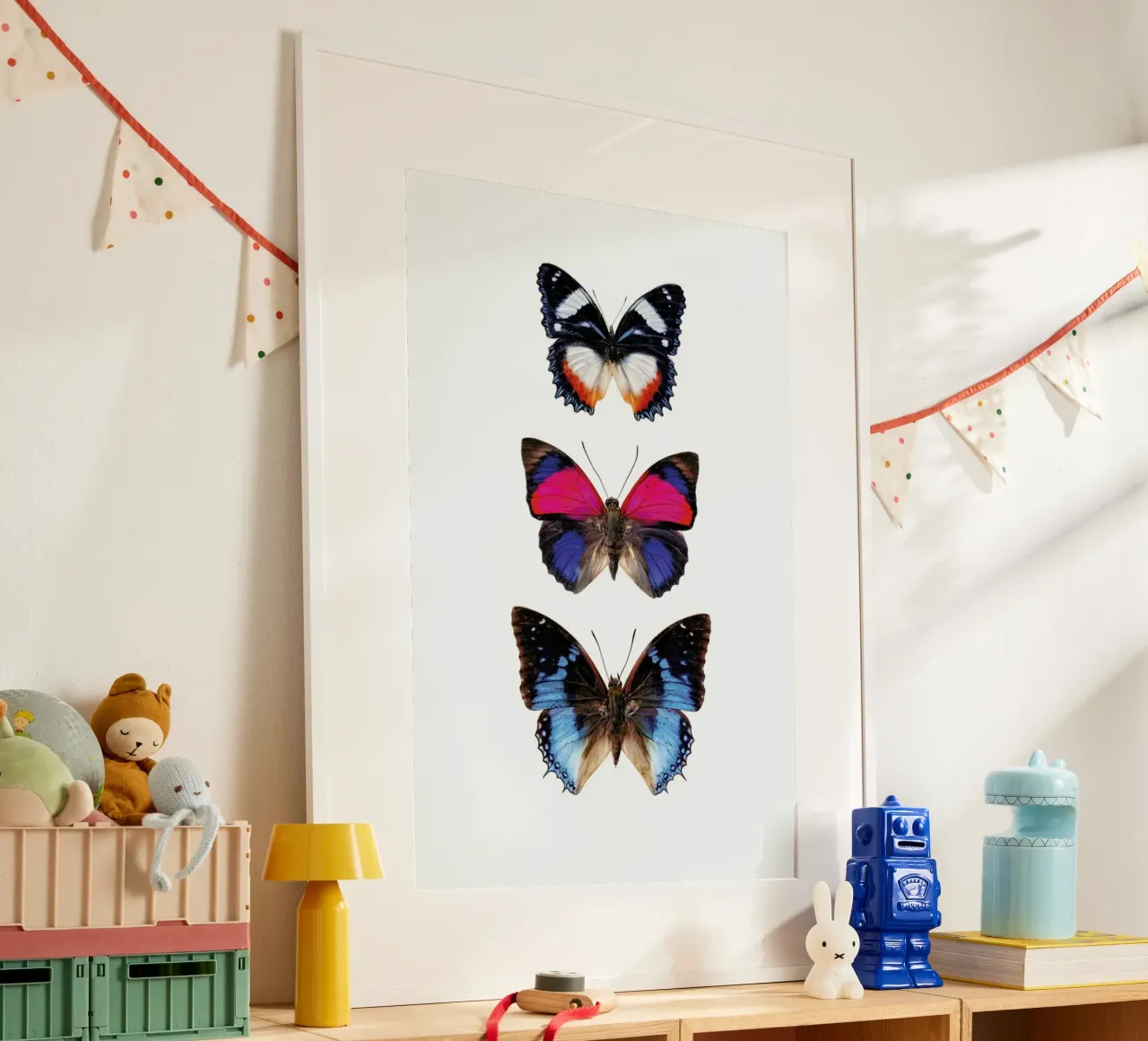 Harmony in Flight: Three Butterflies Poster hahnemühle by Curious Collections by Marielle Leenders