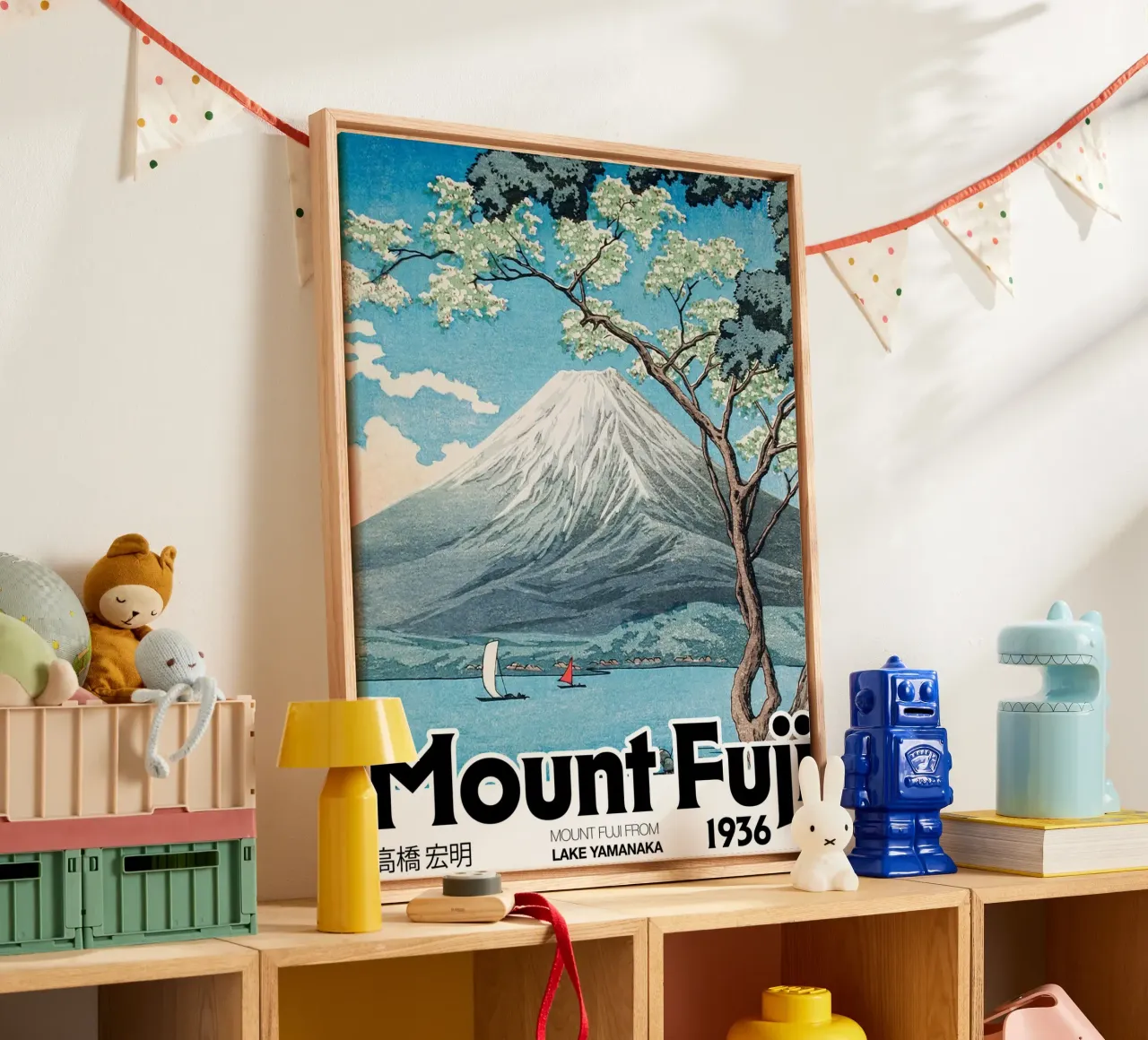 Het meer van Fuji, Japans, Hiroaki Takahashi canvas met Baklijst van Peaches Art Prints