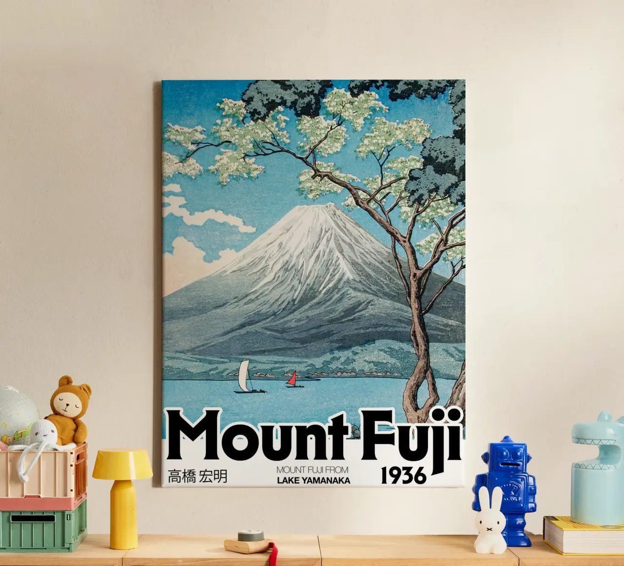 Het meer van Fuji, Japans, Hiroaki Takahashi canvas met Baklijst van Peaches Art Prints