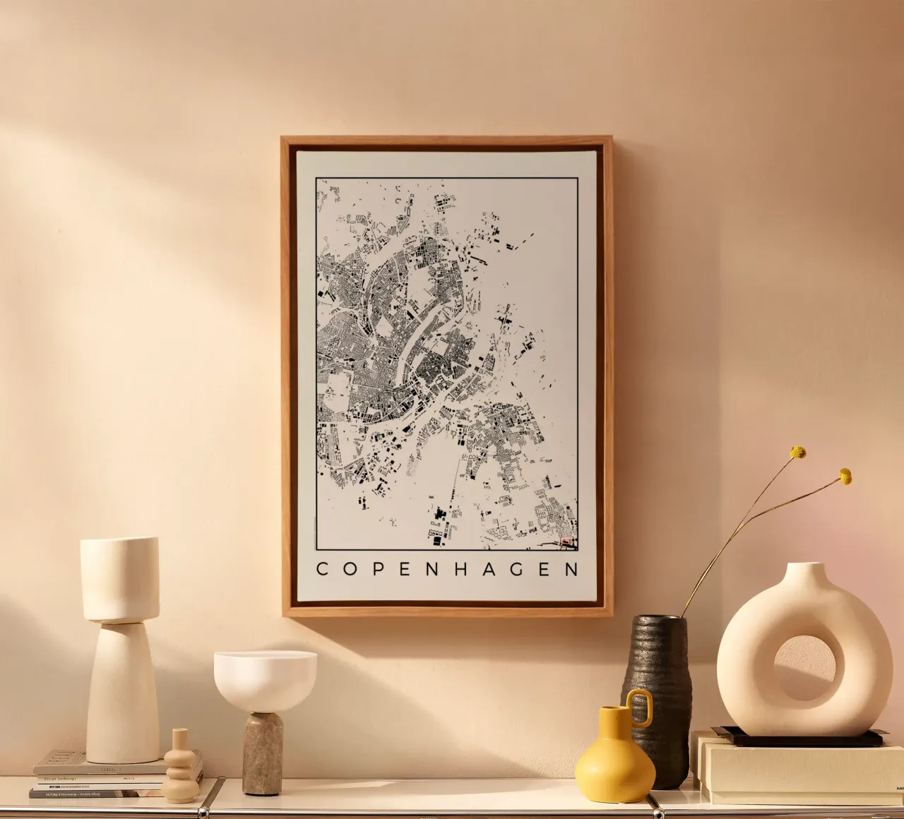 Copenhagen Map Schwarzplan tela con Cornice a cassetta da Hubert Roguski