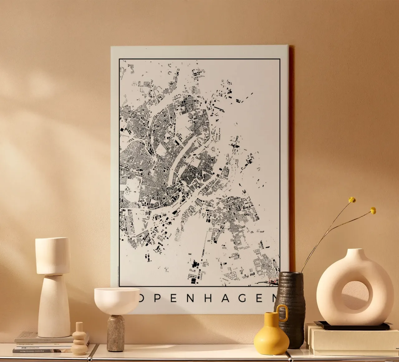 Copenhagen Map Schwarzplan tela con Cornice a cassetta da Hubert Roguski
