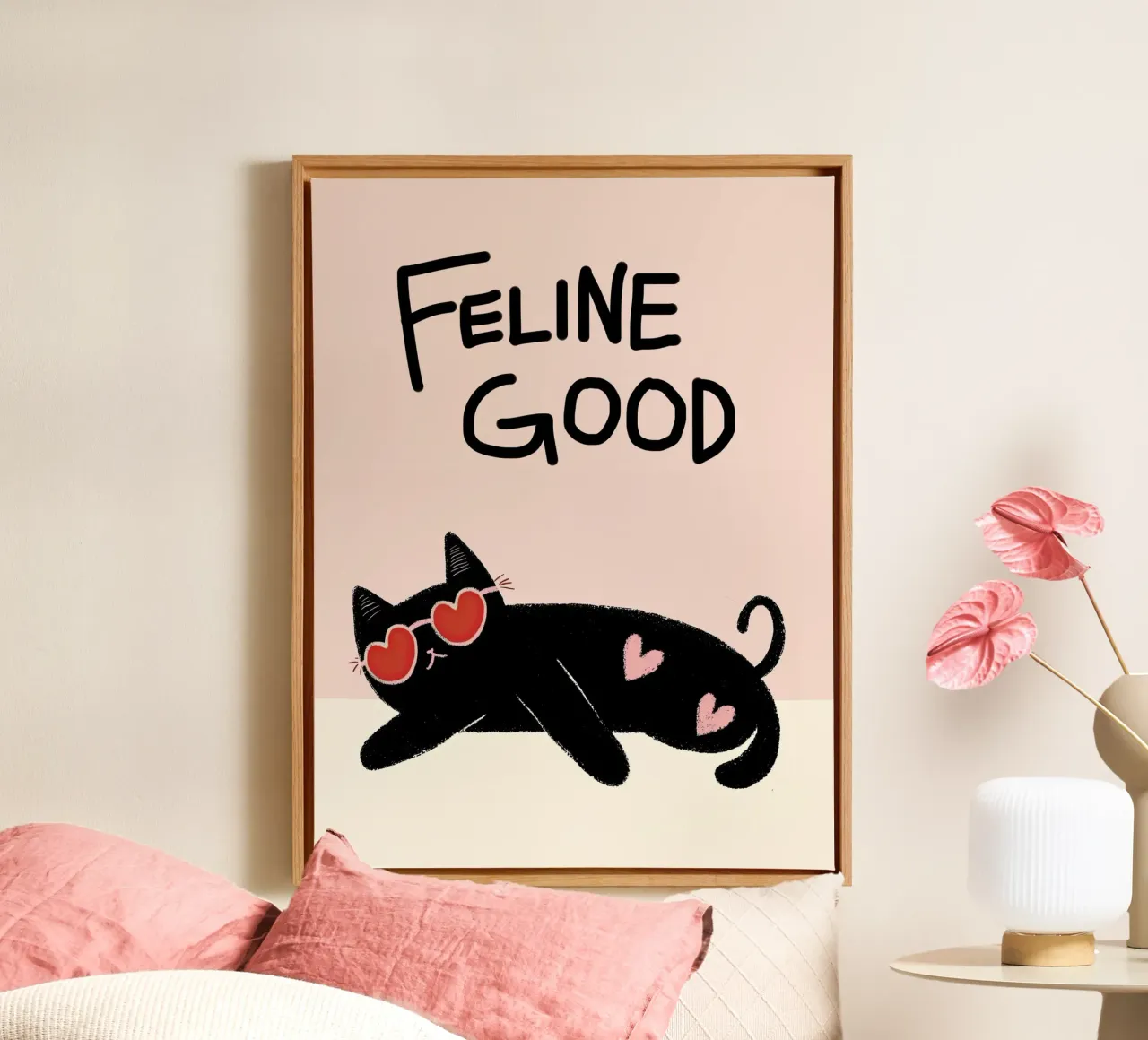 Feline Good - Quote - Cat Heart canvas with Floater frame by Peaches Art Prints