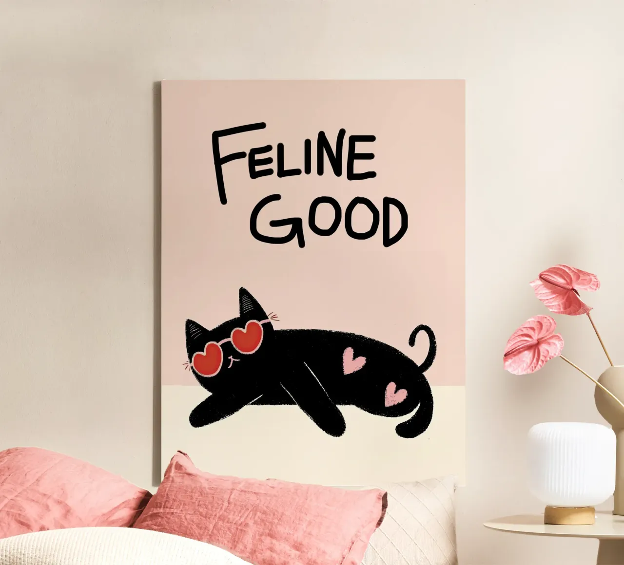 Feline Good - Quote - Cat Heart canvas with Floater frame by Peaches Art Prints