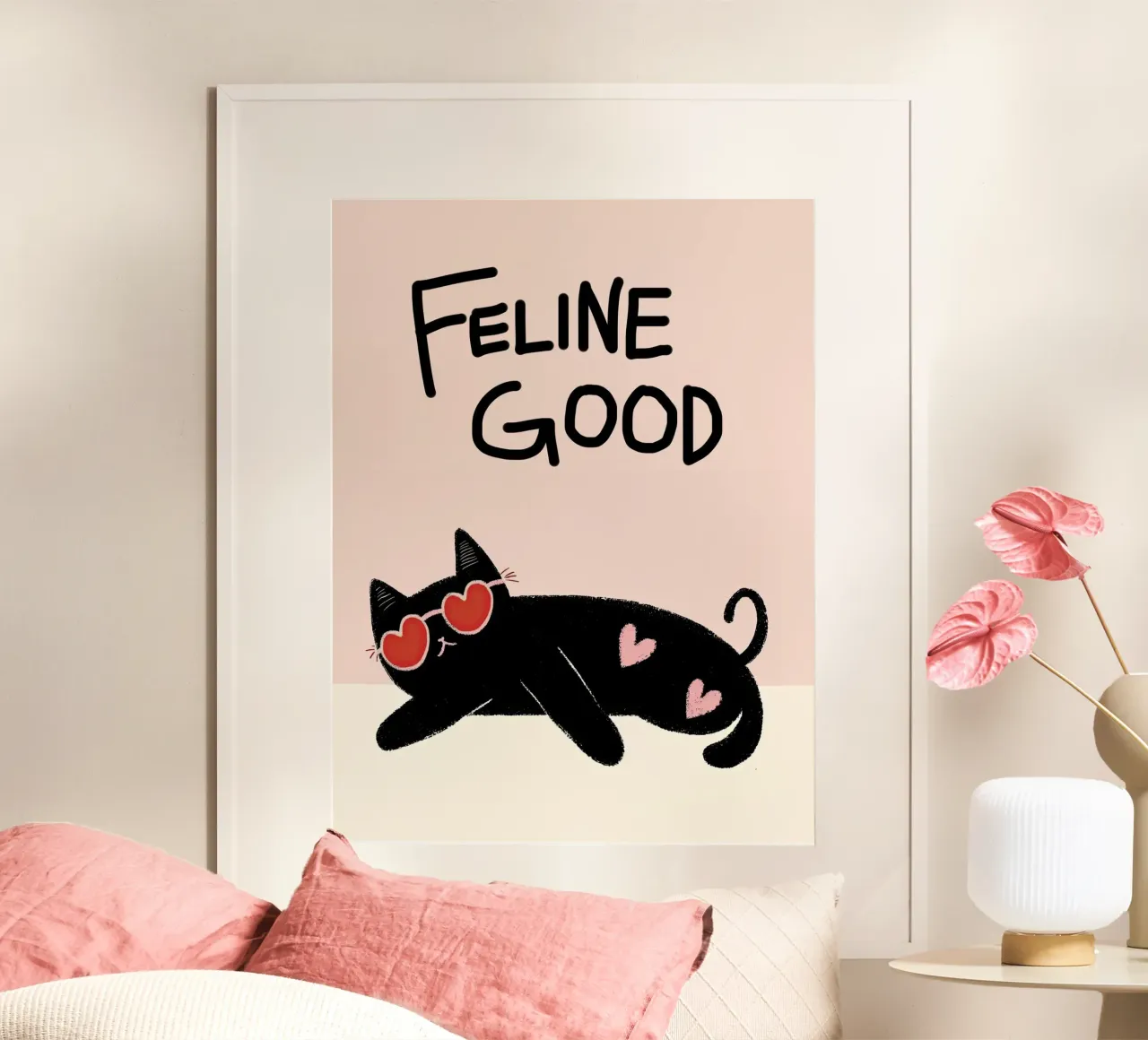 Il bene dei felini - Citazione - Cuore di gatto poster da Peaches Art Prints