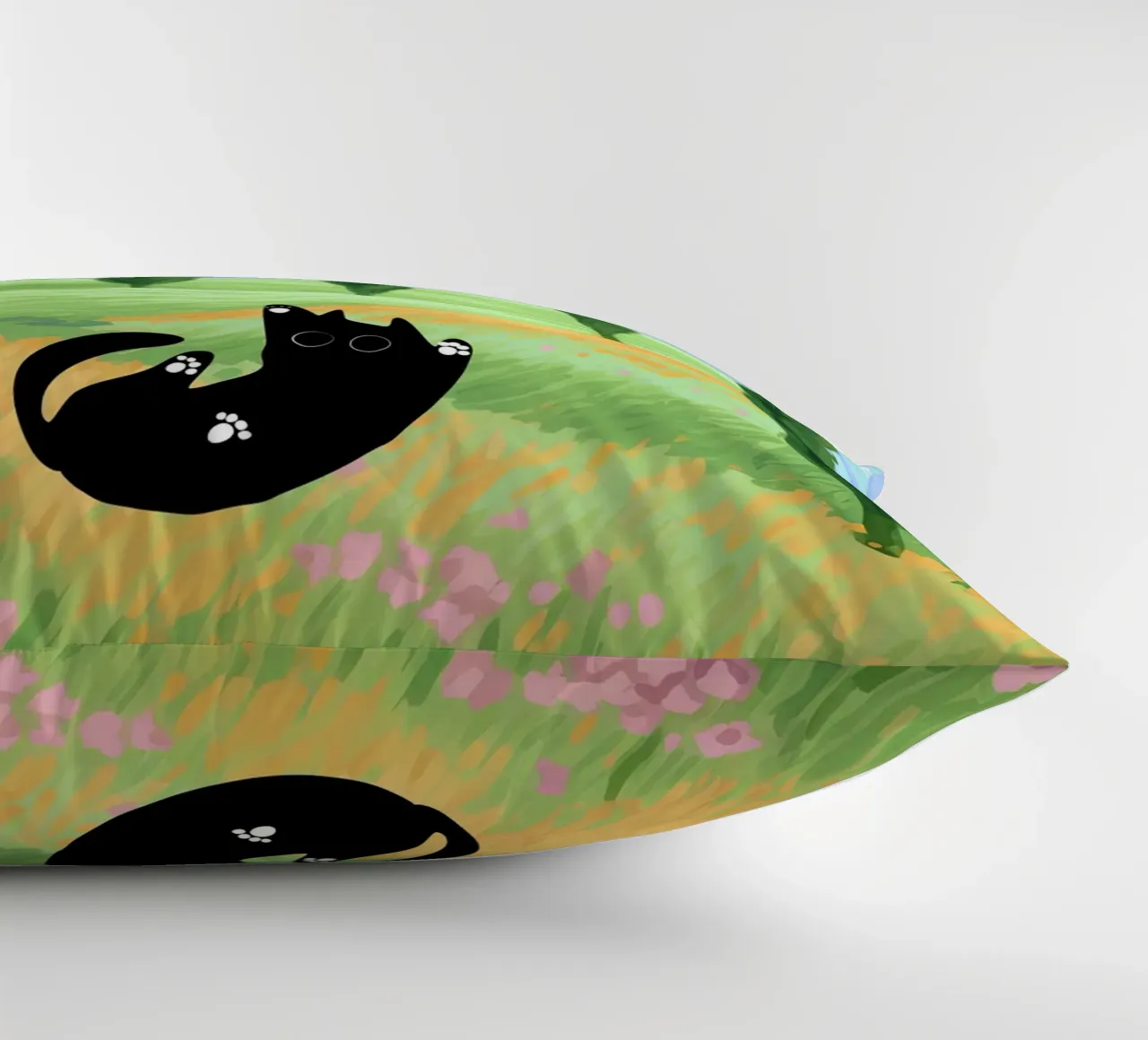Black Cat in a Wheat Field with Cypresses - Van Gogh Style decorative cushion by Peaches Art Prints