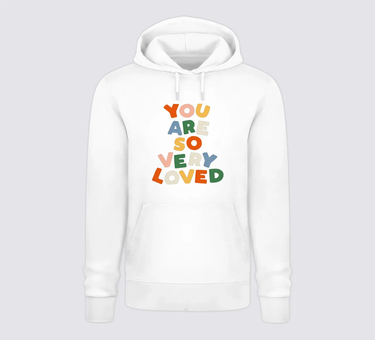 Sei così amato in rosso verde blu giallo e pesca felpa con cappuccio da THE MOTIVATED TYPE