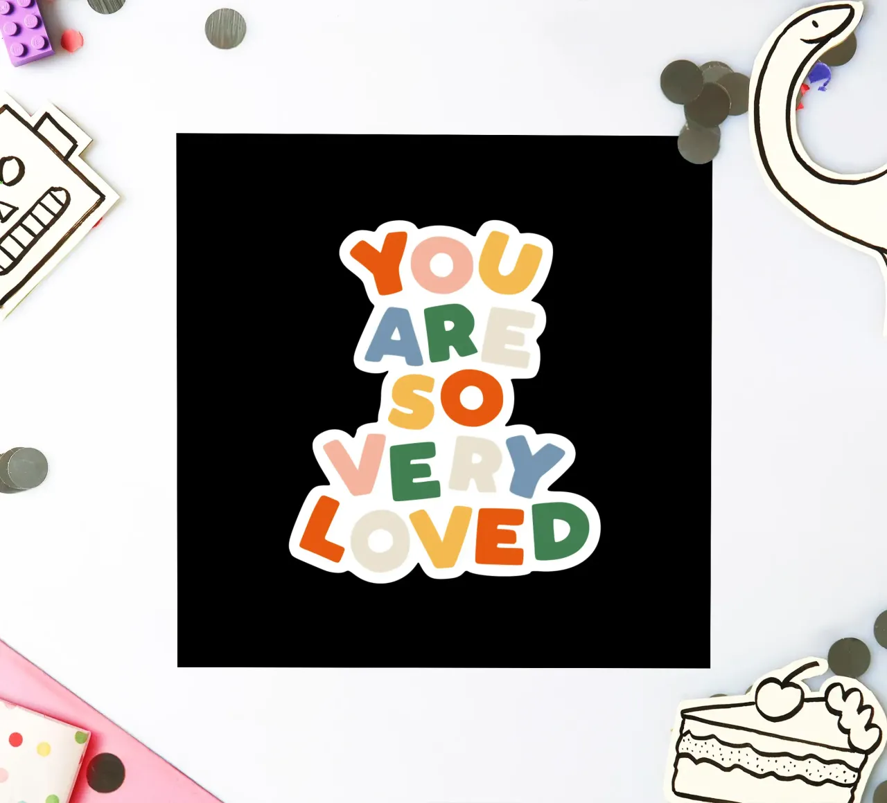 You Are So Very Loved en rouge, vert, bleu, jaune et pêche autocollant de THE MOTIVATED TYPE