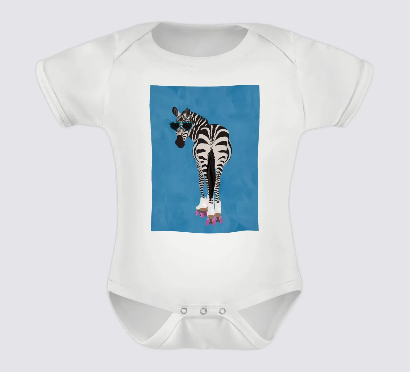 Zebra Rollerskating short-sleeve baby romper by SarahManovski
