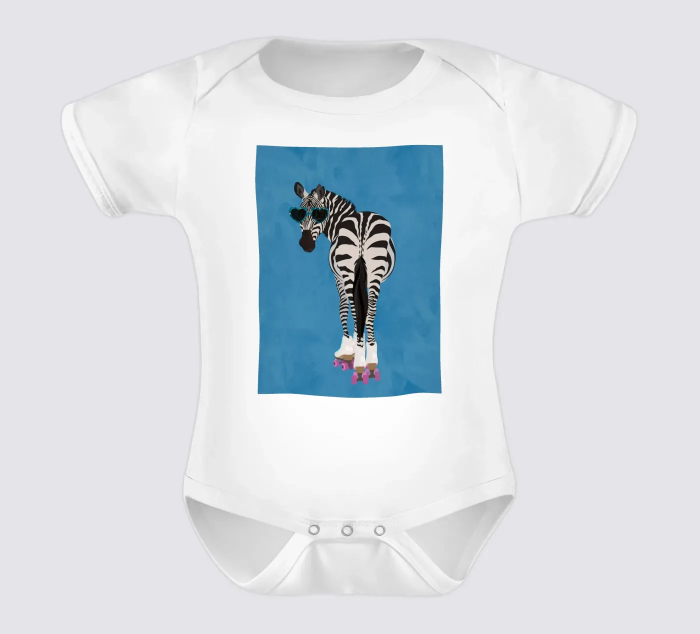 Zebra Rollerskating short-sleeve baby romper by SarahManovski