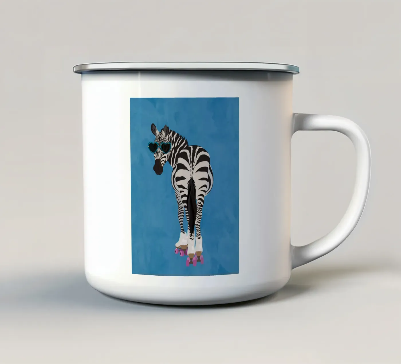 Zebra Rollerskating enamel mug by SarahManovski