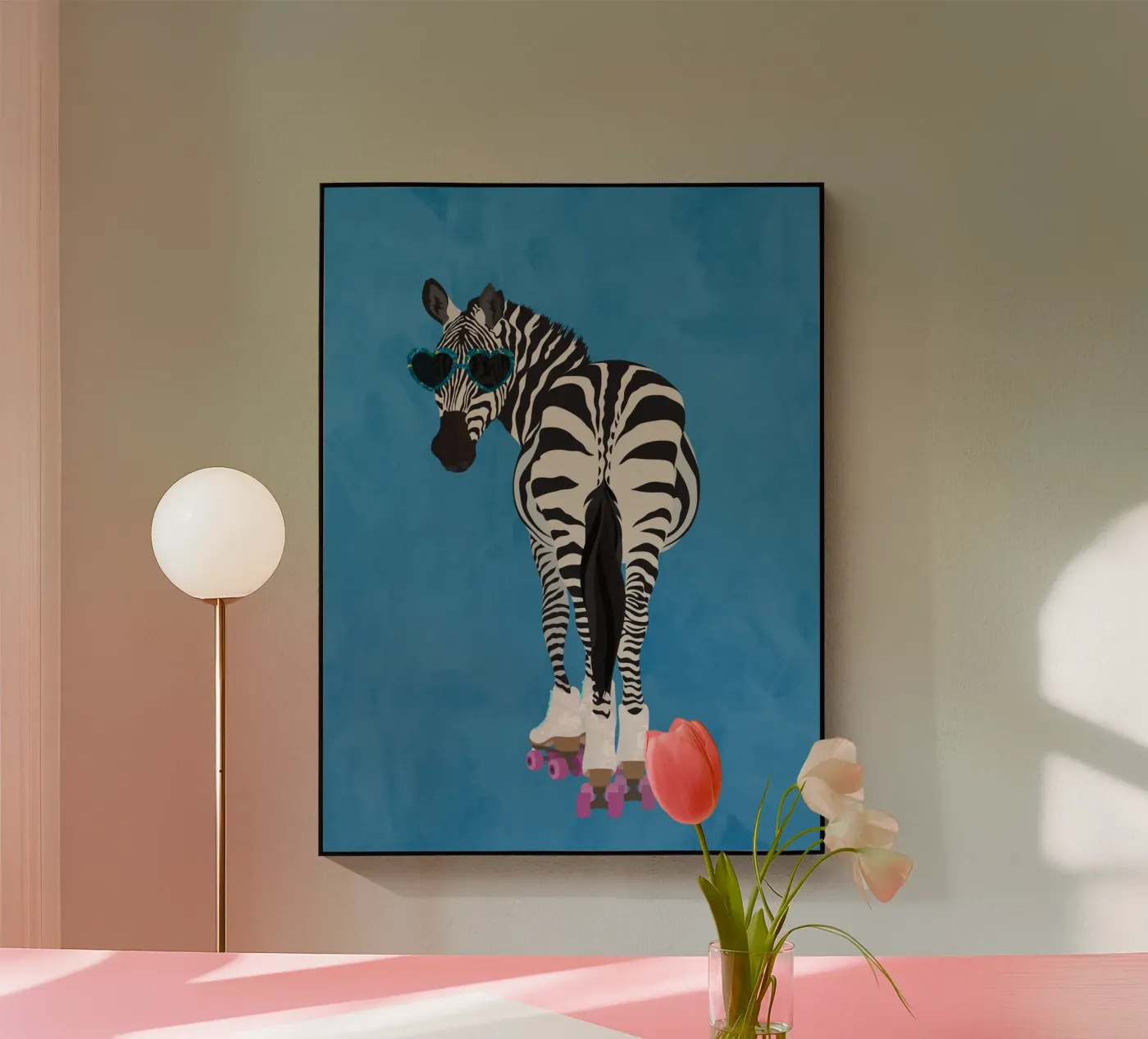 Zebra Rollerskating acrylic glass by SarahManovski