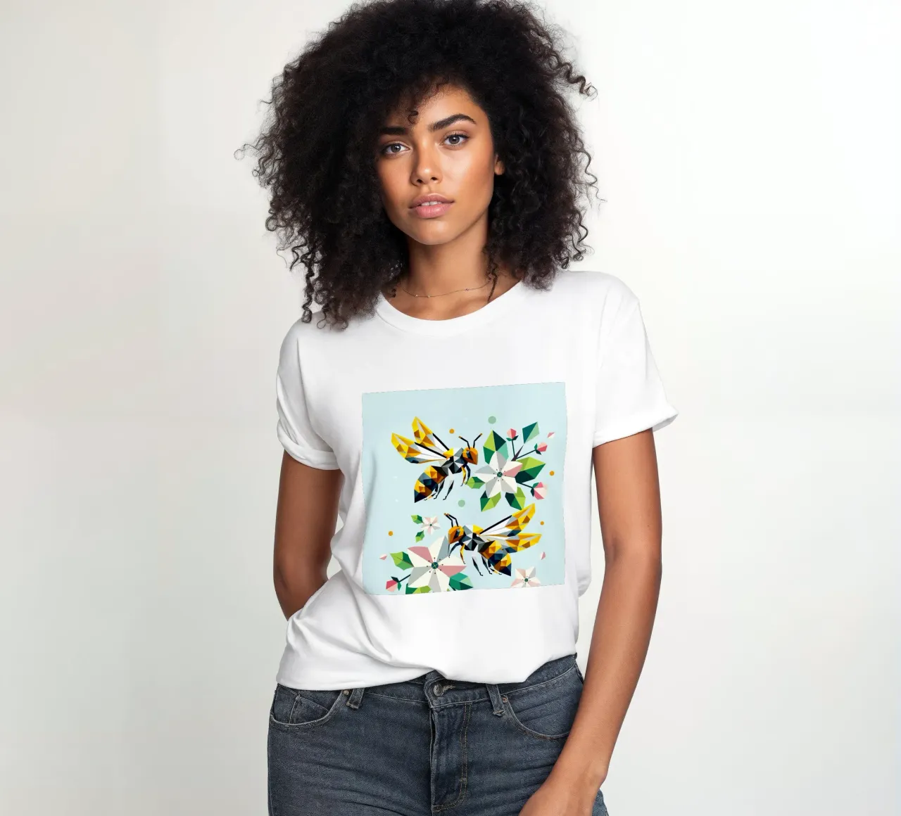 Api e fiori di melo: un'armonia dai colori vivaci t-shirt da donna da namosh