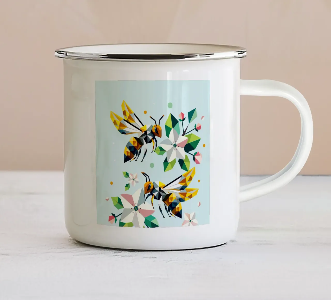 Api e fiori di melo: un'armonia dai colori vivaci tazza in smalto da namosh