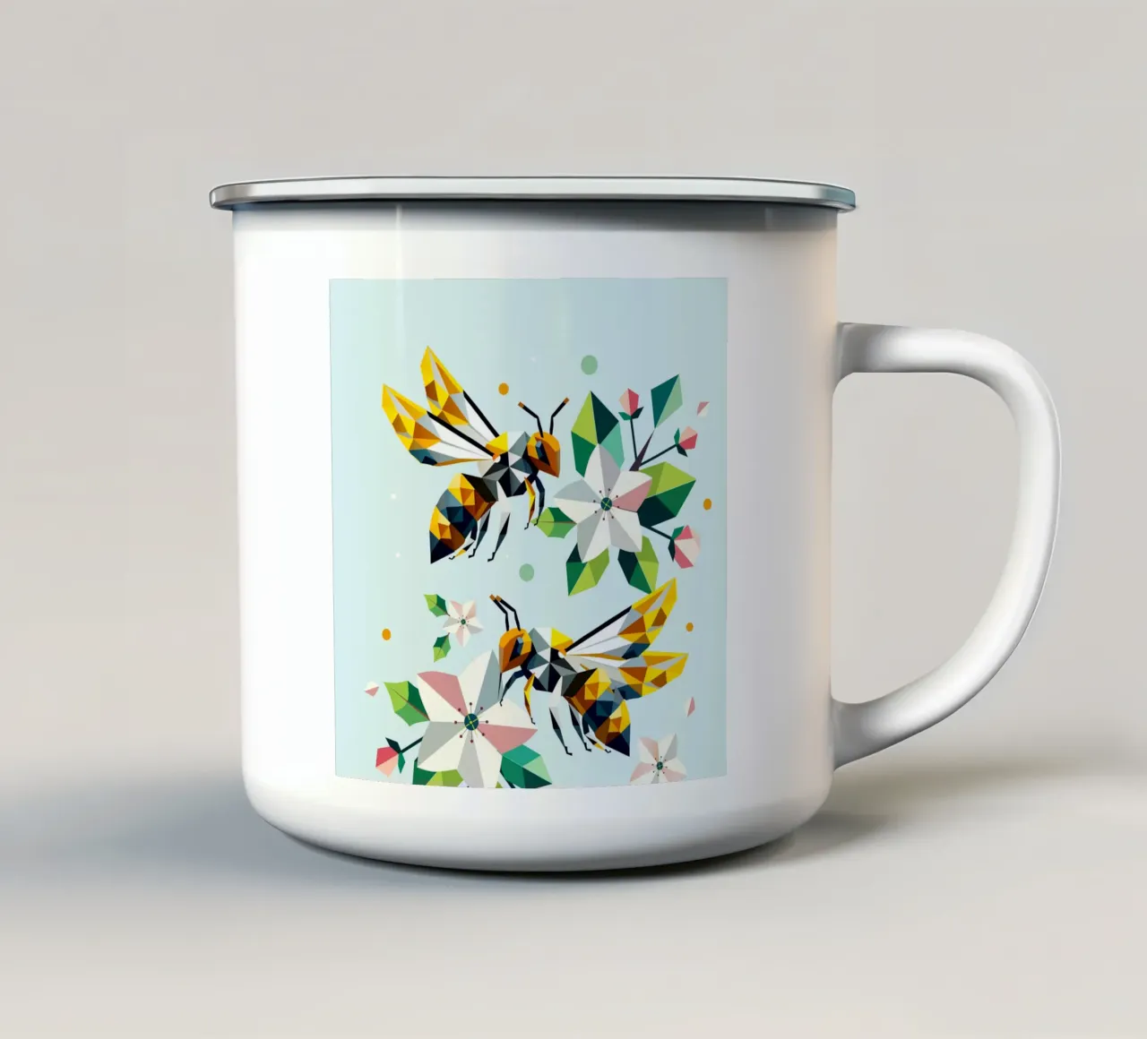 Api e fiori di melo: un'armonia dai colori vivaci tazza in smalto da namosh