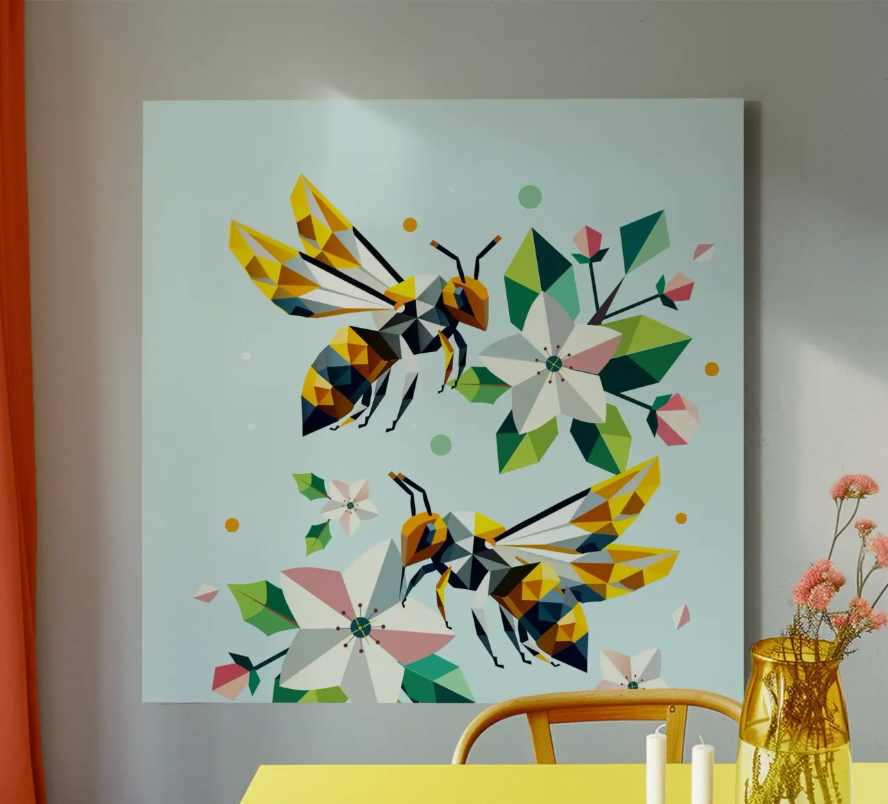 Api e fiori di melo: un'armonia dai colori vivaci tela da namosh
