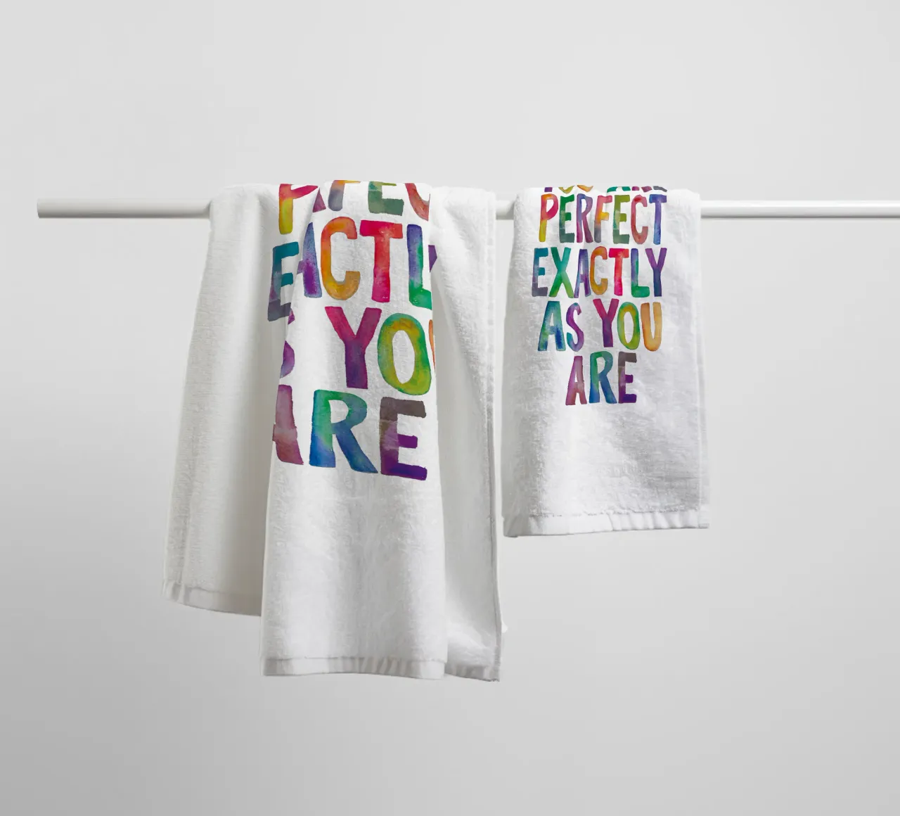 You Are Perfect Exactly As You Are Rainbow Typography towel by THE MOTIVATED TYPE