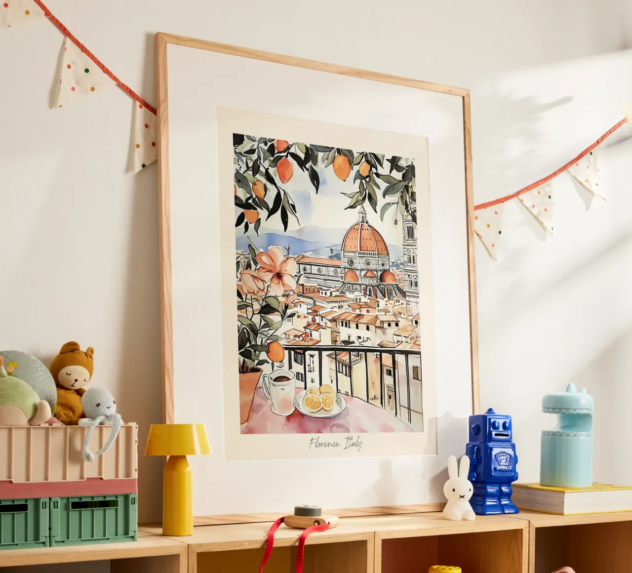Firenze vista con arance acquerello - Arte di viaggio poster da Peaches Art Prints