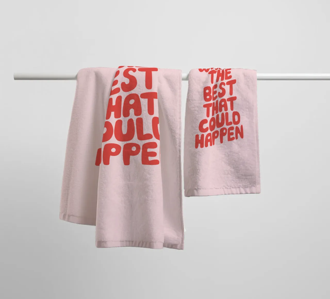 What's The Best That Could Happen Typography in Red and PInk towel by THE MOTIVATED TYPE
