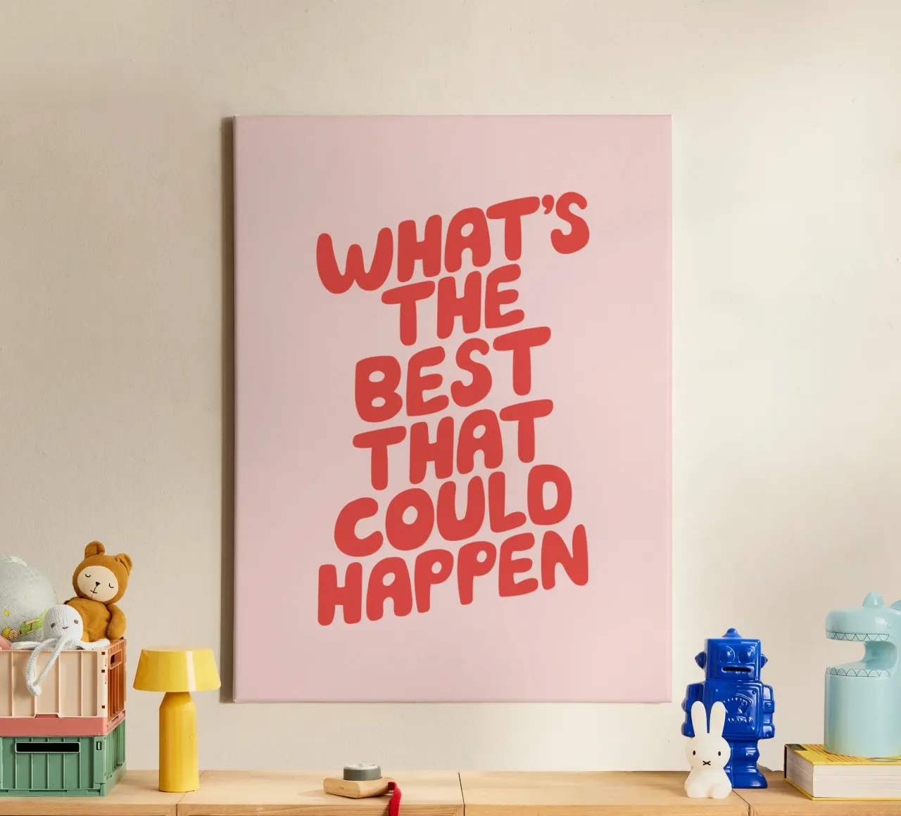 What's The Best That Could Happen Typografie in Rood en PInk canvas van THE MOTIVATED TYPE
