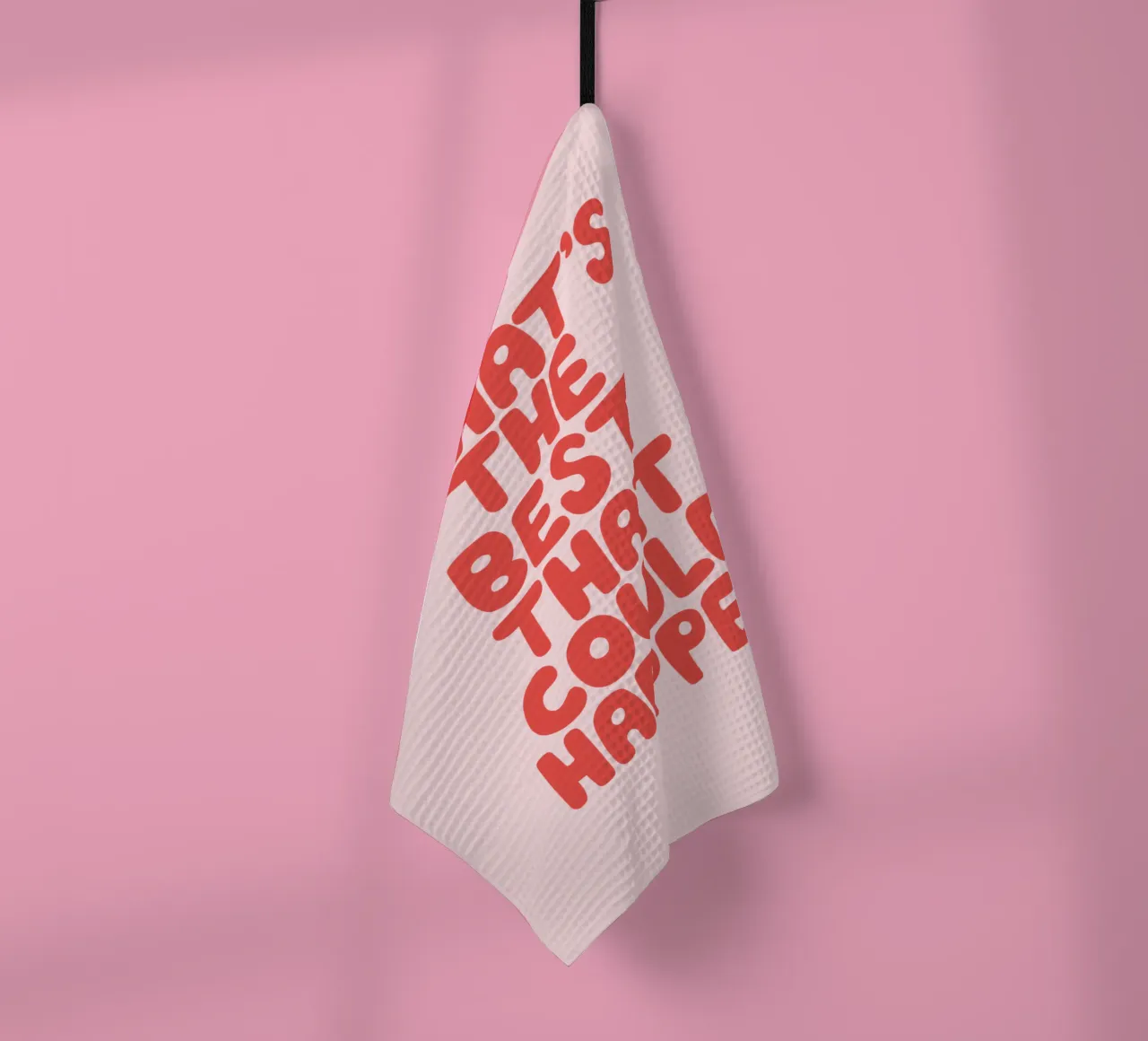 Tipografia "What's The Best That Could Happen" in rosso e inchiostro canovaccio da cucina da THE MOTIVATED TYPE