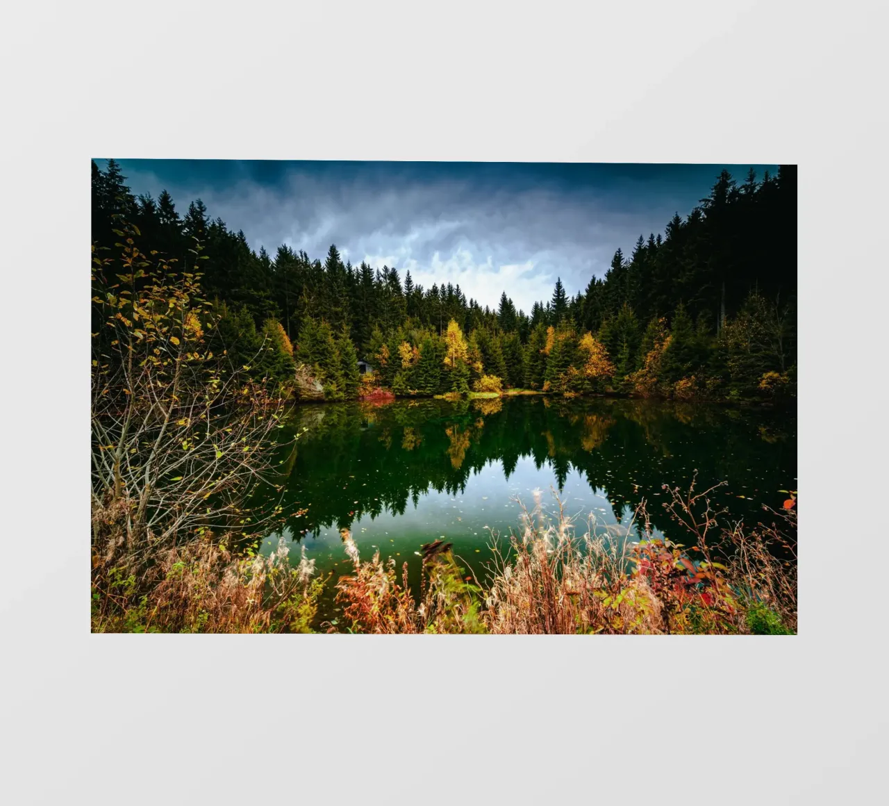 Reflection of the trees in the "Kleiner See" lake in Oberwiesenthal pvc cover by Marcus Beckert | Fotografie