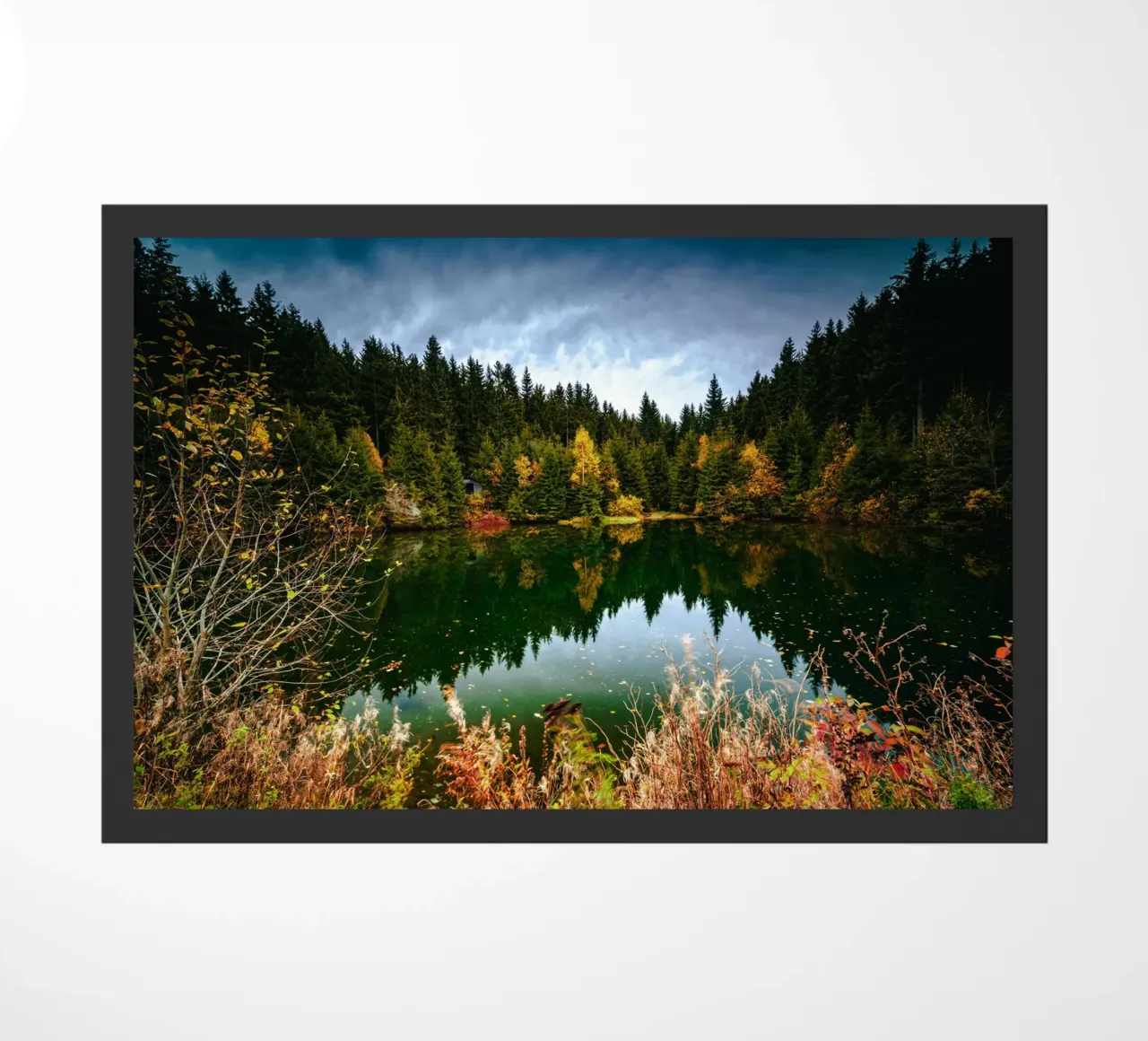 Reflection of the trees in the "Kleiner See" lake in Oberwiesenthal doormat by Marcus Beckert | Fotografie