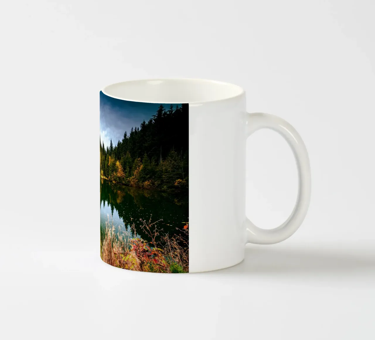 Reflection of the trees in the "Kleiner See" lake in Oberwiesenthal ceramic mug by Marcus Beckert | Fotografie