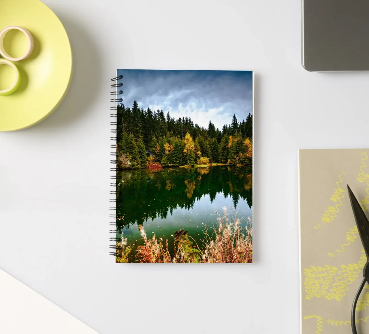 Reflection of the trees in the "Kleiner See" lake in Oberwiesenthal spiral notebook by Marcus Beckert | Fotografie