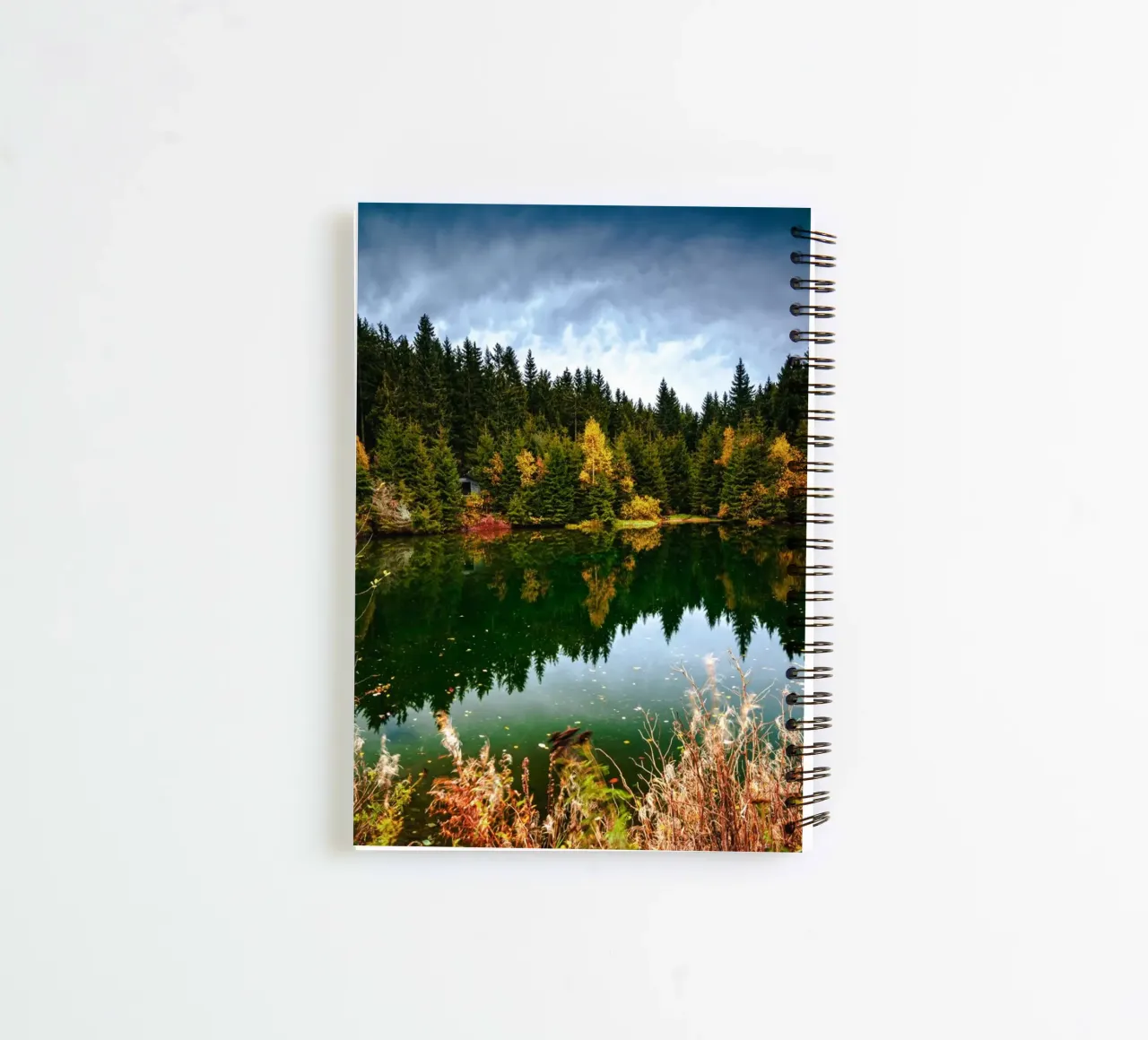 Reflection of the trees in the "Kleiner See" lake in Oberwiesenthal spiral notebook by Marcus Beckert | Fotografie