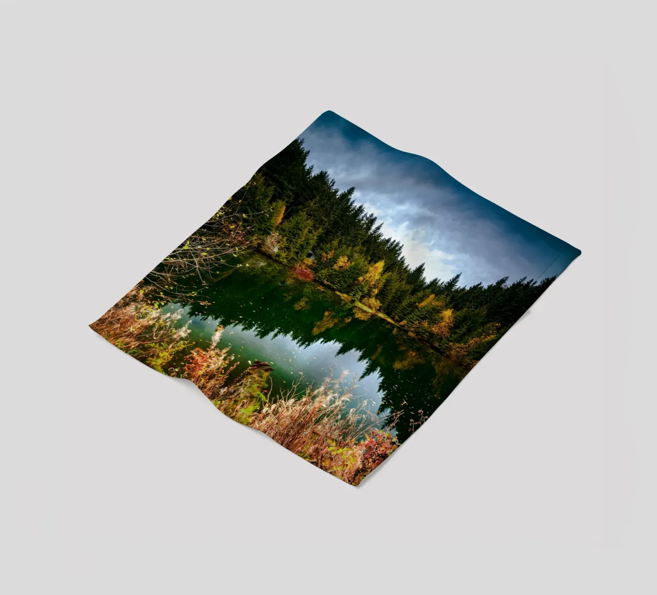 Reflection of the trees in the "Kleiner See" lake in Oberwiesenthal fleece blanket by Marcus Beckert | Fotografie
