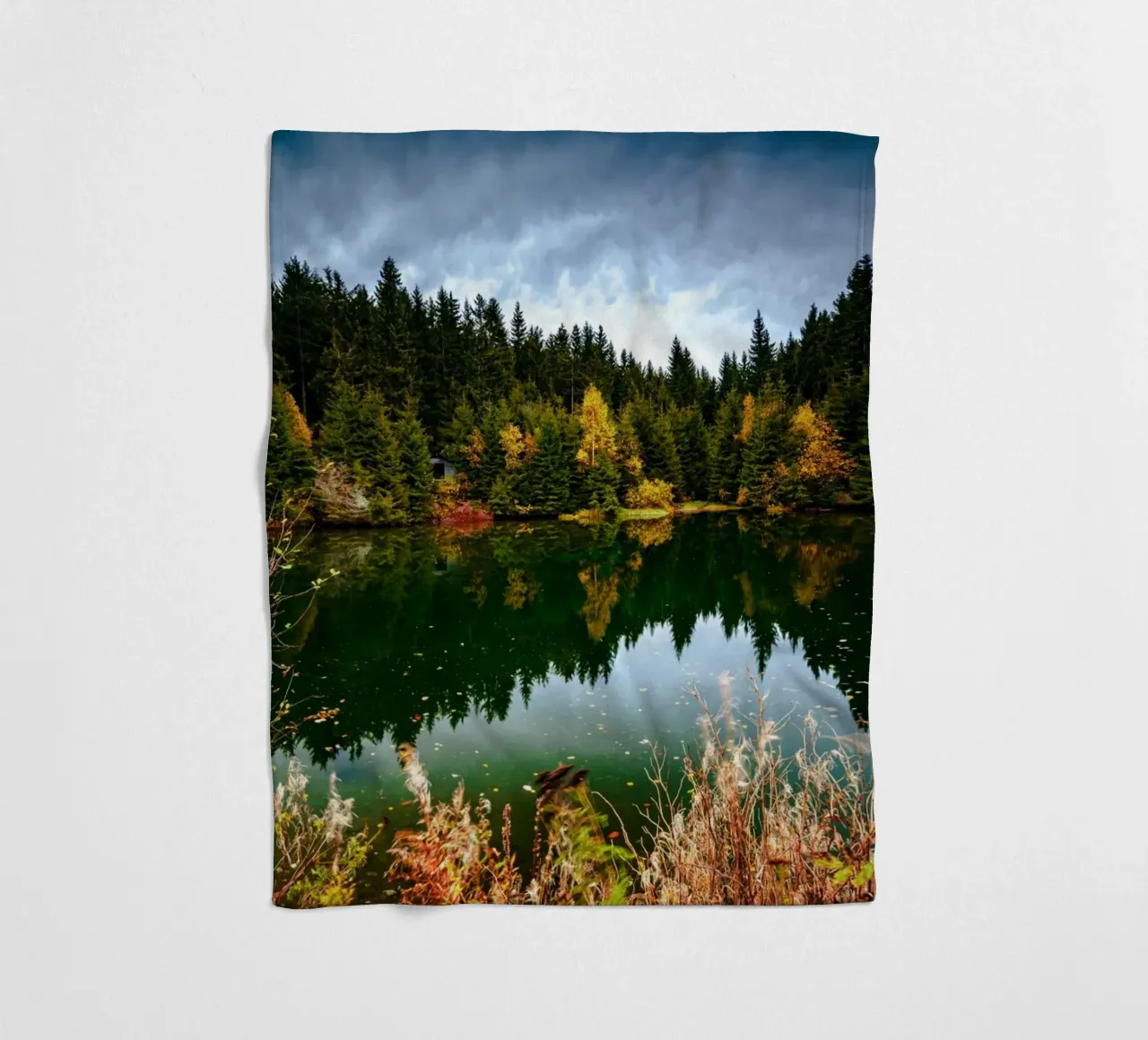 Reflection of the trees in the "Kleiner See" lake in Oberwiesenthal fleece blanket by Marcus Beckert | Fotografie