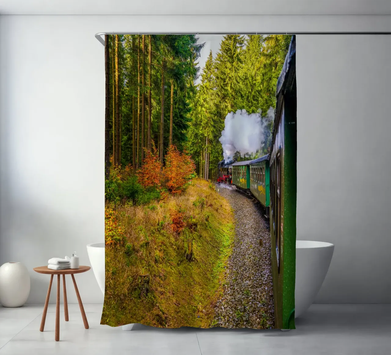 The Fichtelberg railway runs through the Ore Mountains shower curtain by Marcus Beckert | Fotografie