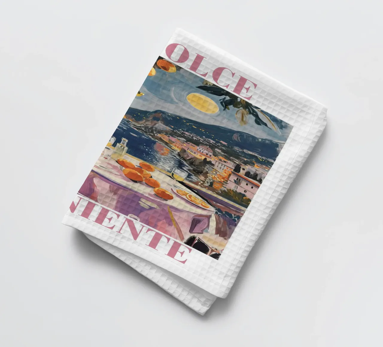 Il Dolce Far Niente, Sicilië, Italië Nachtcitaat theedoek van Peaches Art Prints