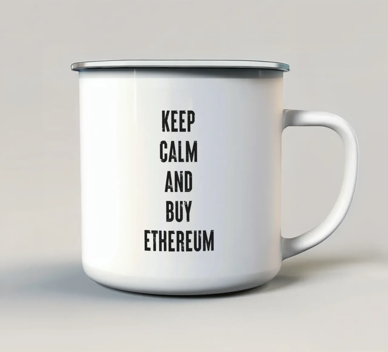 Mantenere la calma e acquistare Ethereum tazza in smalto da Vintagrafica