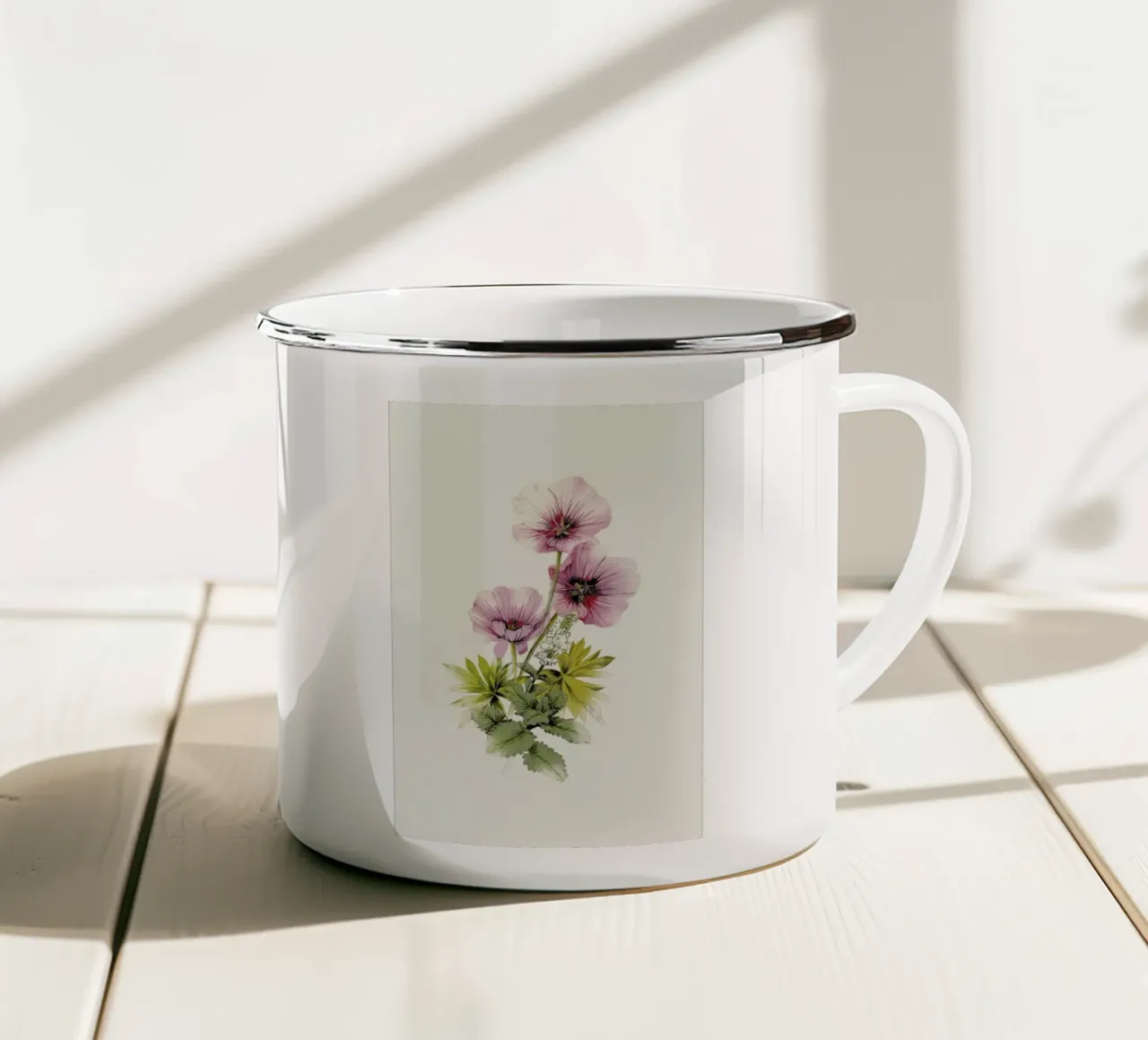 Geranium & Garden mint tazza in smalto da La Scarlatte
