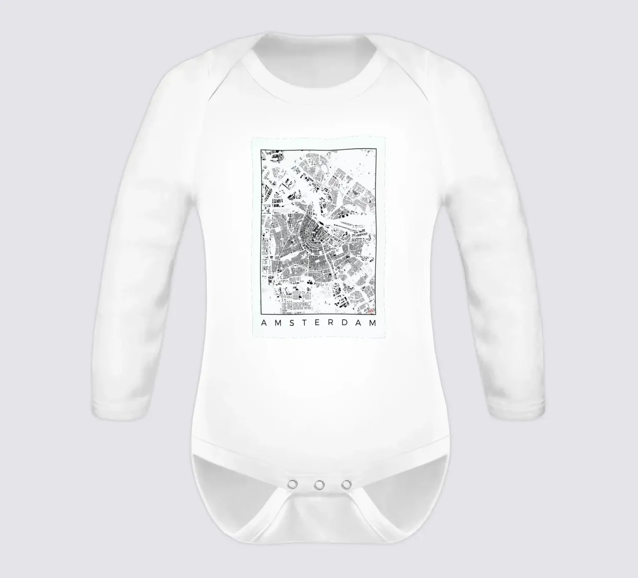 Amsterdam Map Schwarzplan long-sleeve baby romper by Hubert Roguski