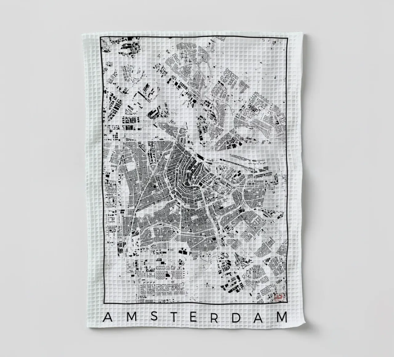 Amsterdam Map Schwarzplan tea towel by Hubert Roguski