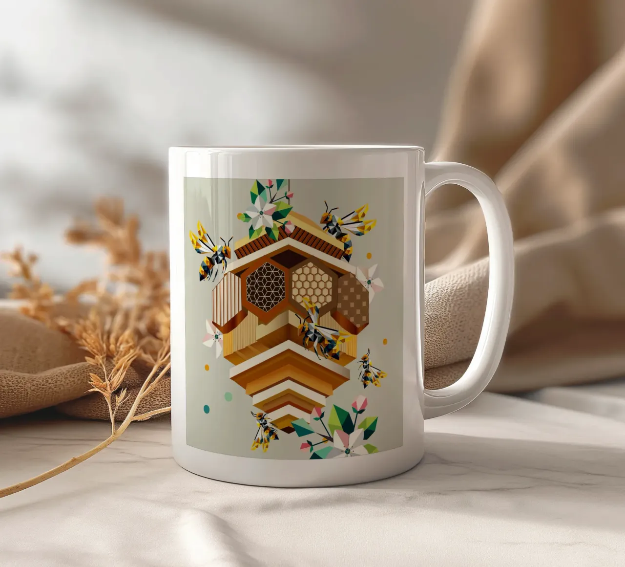 Alveare, brulicante di api e di fiori di melo tazza in ceramica da namosh