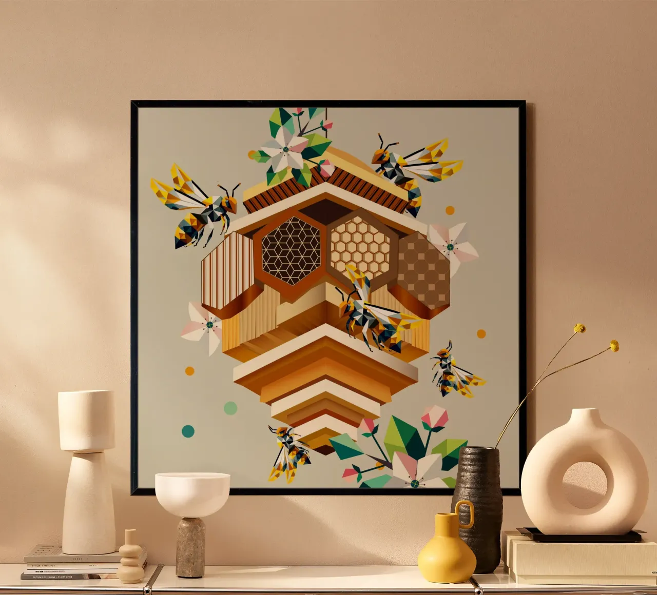 Alveare, brulicante di api e di fiori di melo carta hahnemühle da namosh