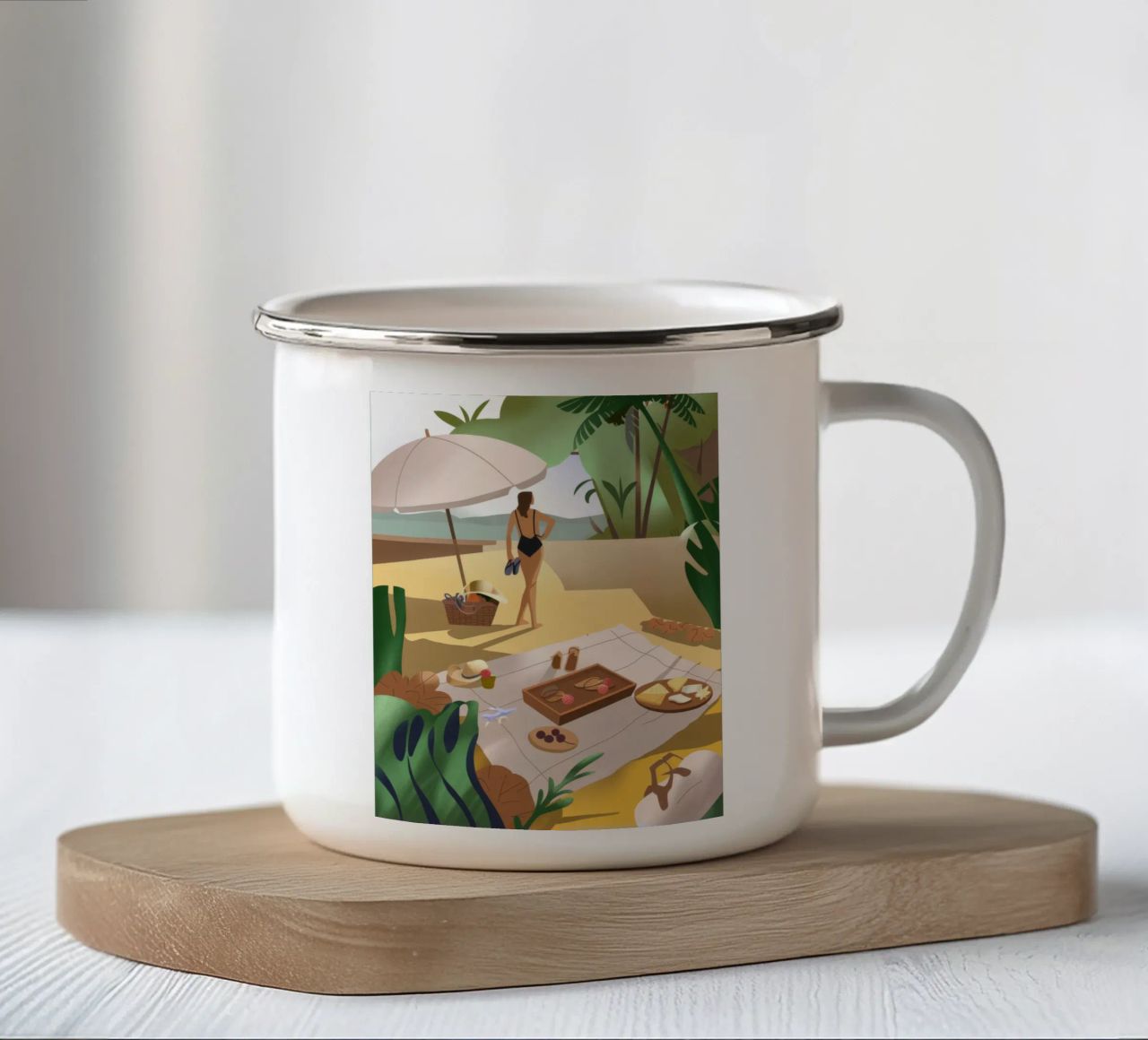 Picnic in spiaggia tazza in smalto da Artie Shifa
